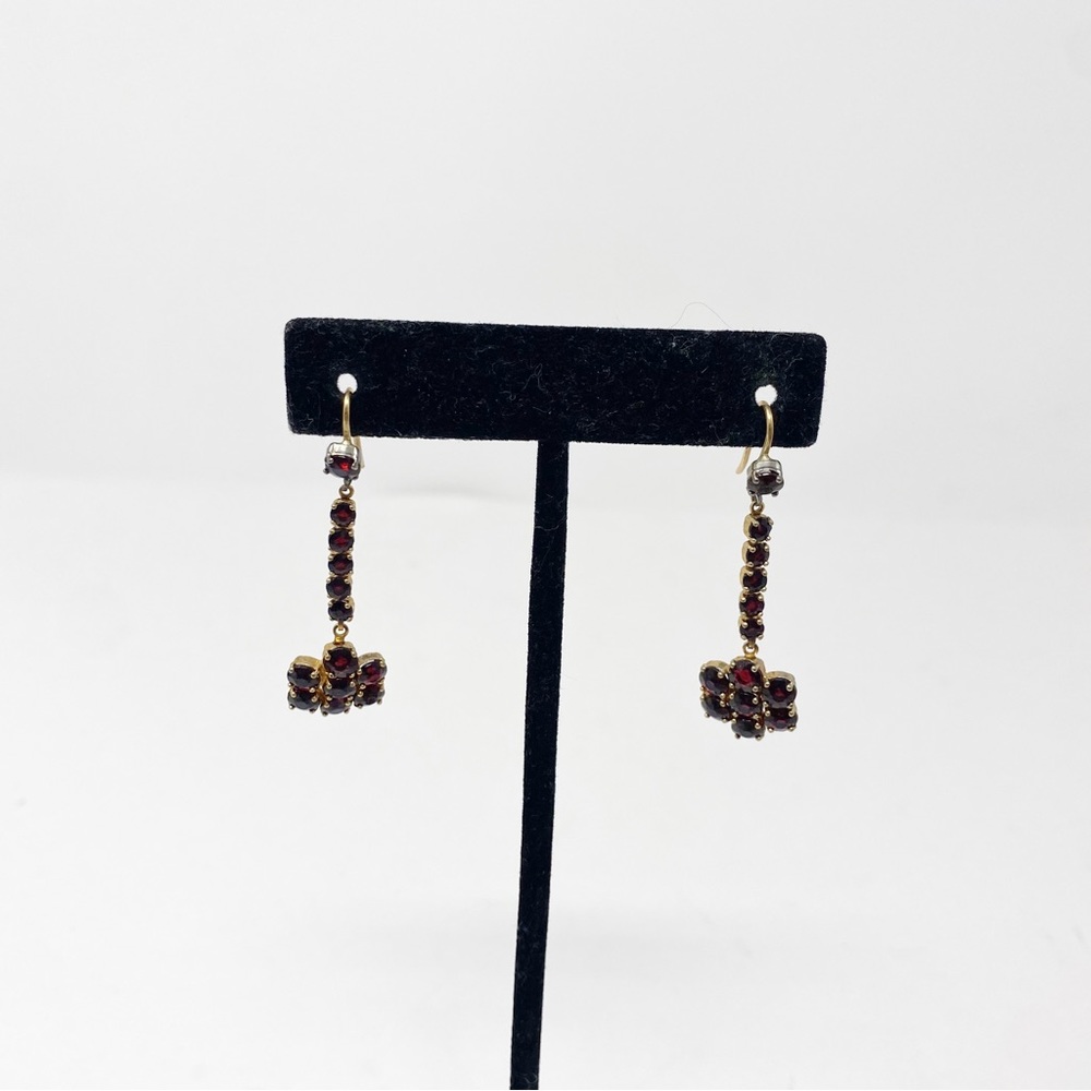696 Vintage Bohemian Rose-Cut Garnet red Dangle Drop Earrings Modified pierced